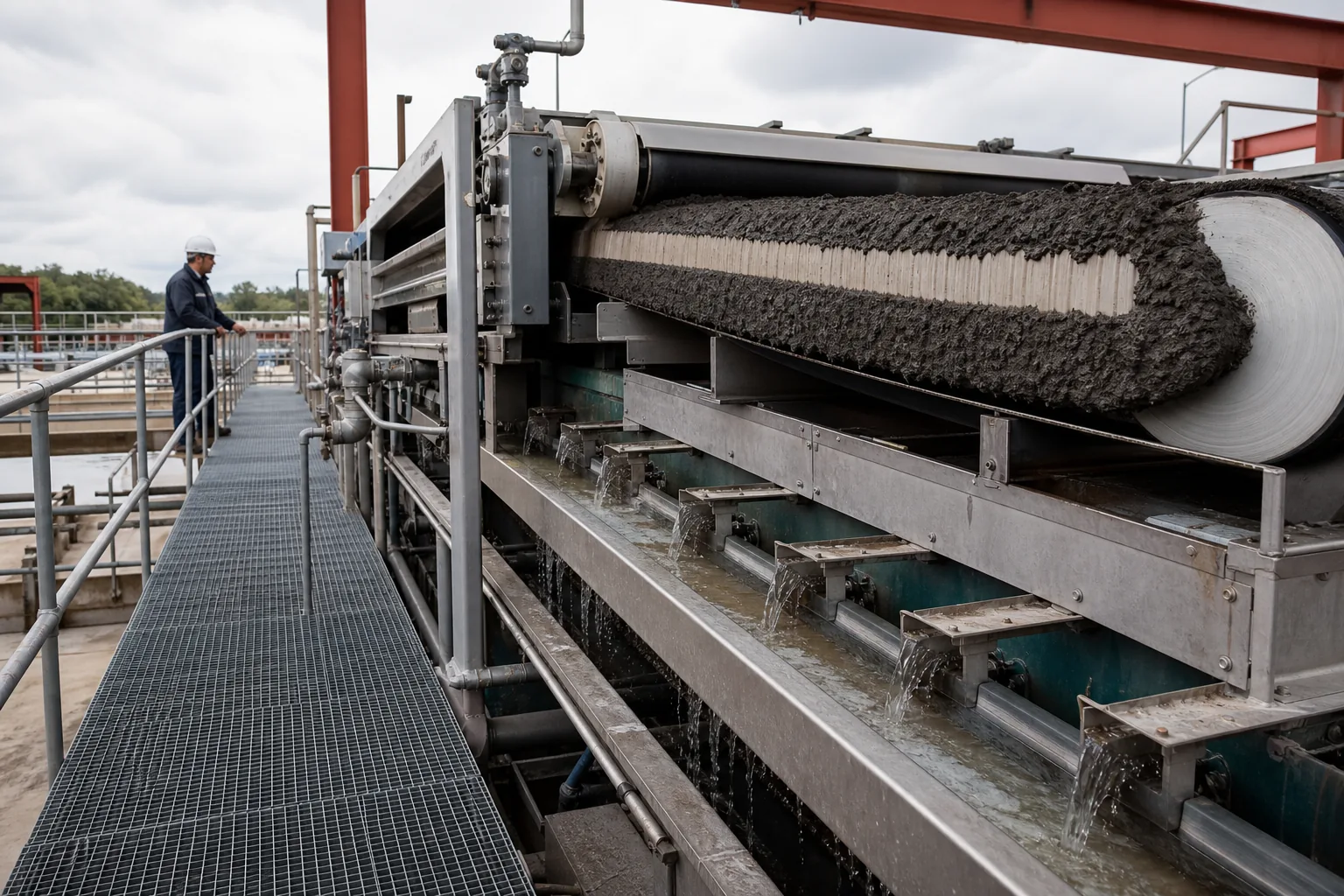 Illustrative belt press for sludge dewatering