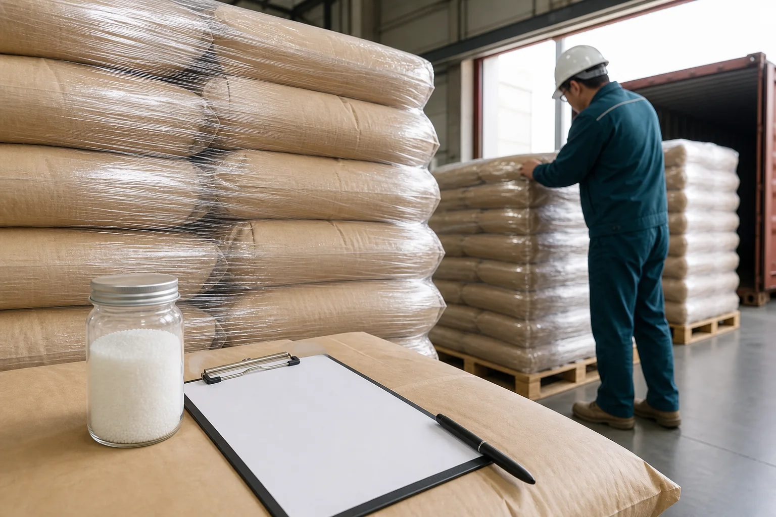 Illustrative packaged polymer supply and warehouse handling